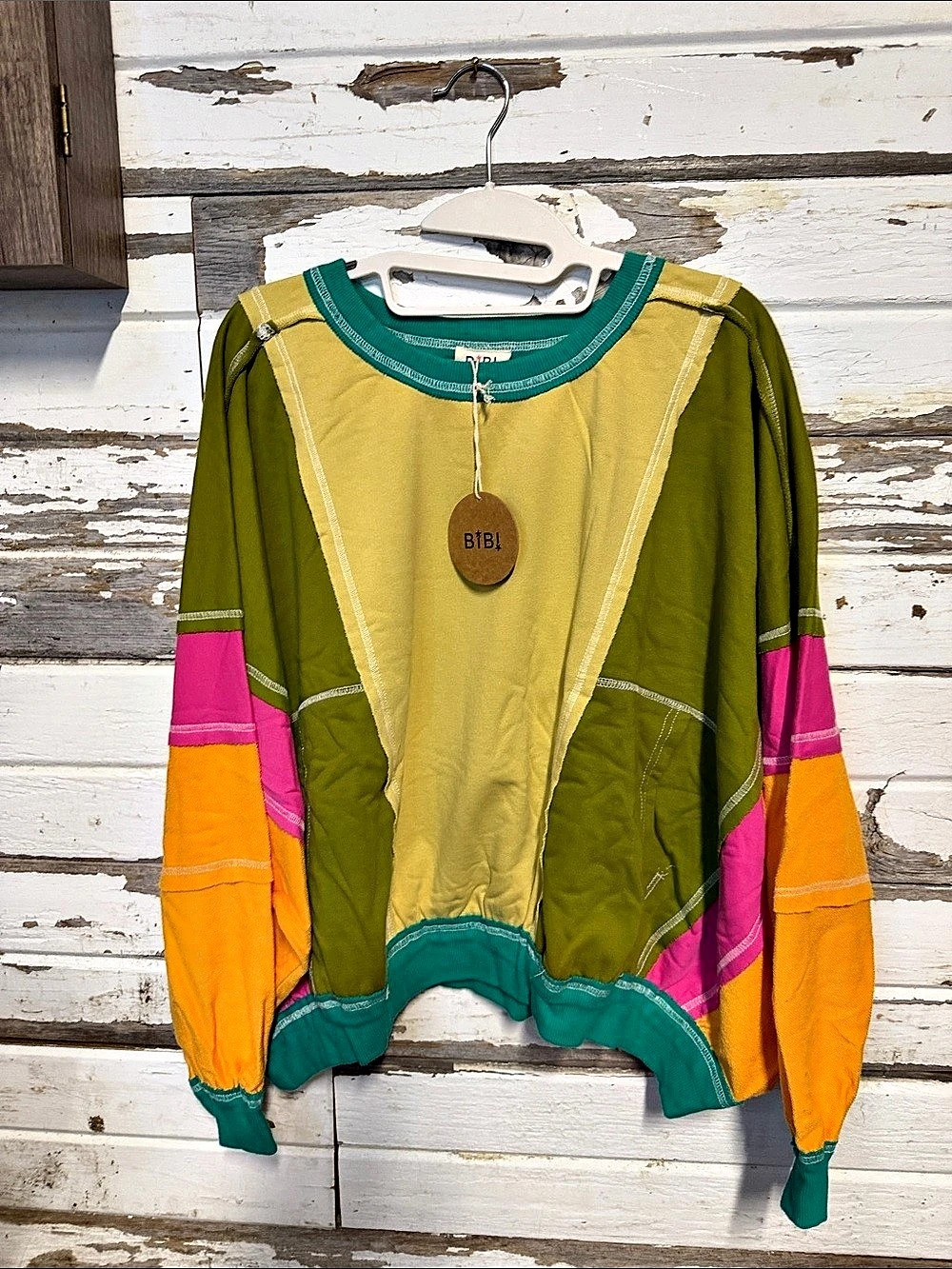 BIBI Color Block Long Sleeve Top NWT